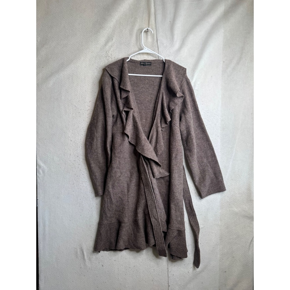 Marisa Christina Woman 3X Brown 100% Wool Ruffle Wrap Cardigan Sweater RN59478